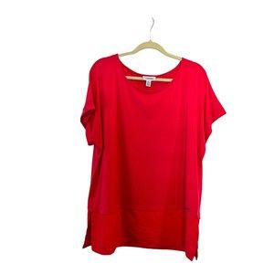 Calvin Klein Womens Roll Tab Short Sleeve Pink Round Neck Pullover Blouse Top XL